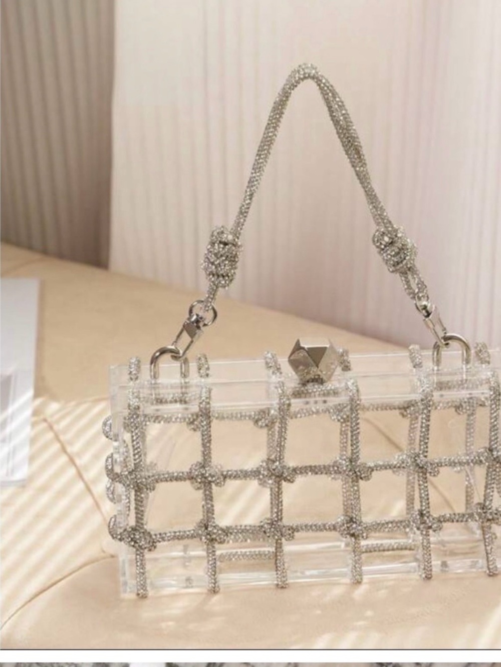 Crystal-Embellished Clear Mini Bag in Silver